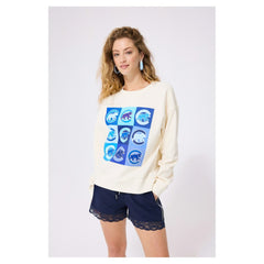 Chicago Cubs Terez Women's Technicolor  Oversized Pullover Sweatshirt - MLB Pullover