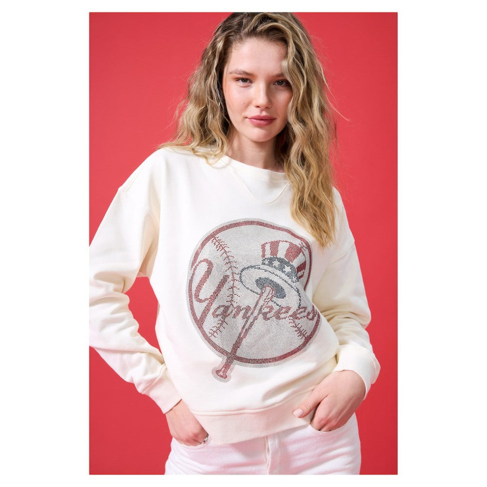 New York Yankees Terez Women's Oversized Gemstone Logo Sweatshirt - MLB Sweatshirts