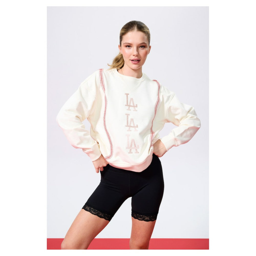 Los Angeles Dodgers Terez Women's Baseball Stitch Pullover Sweatshirt - MLB Pullover