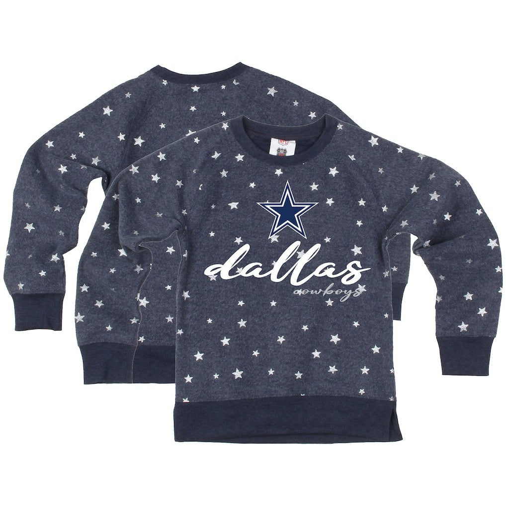 Dallas Cowboys Wes & Willy Girls Youth Shimmer Star Reverse Fleece Pullover Sweatshirt | NFL US