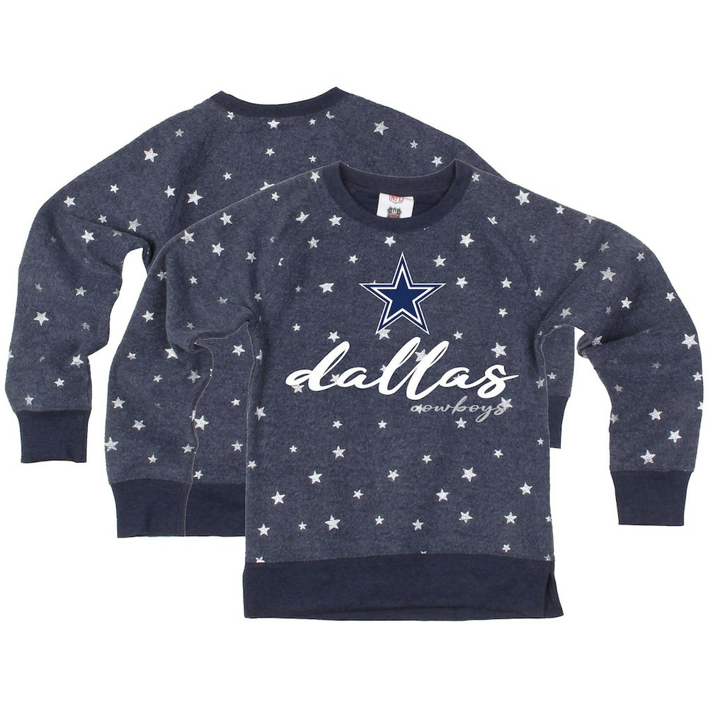 Dallas Cowboys Wes & Willy Girls Youth Shimmer Star Reverse Fleece Pullover Sweatshirt | NFL US