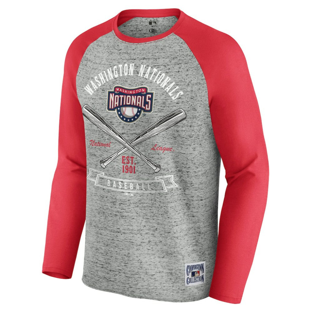 Washington Nationals Darius Rucker Collection by Fanatics Raw Edge Raglan Long Sleeve Baseball T-Shirt - MLB T-shirts