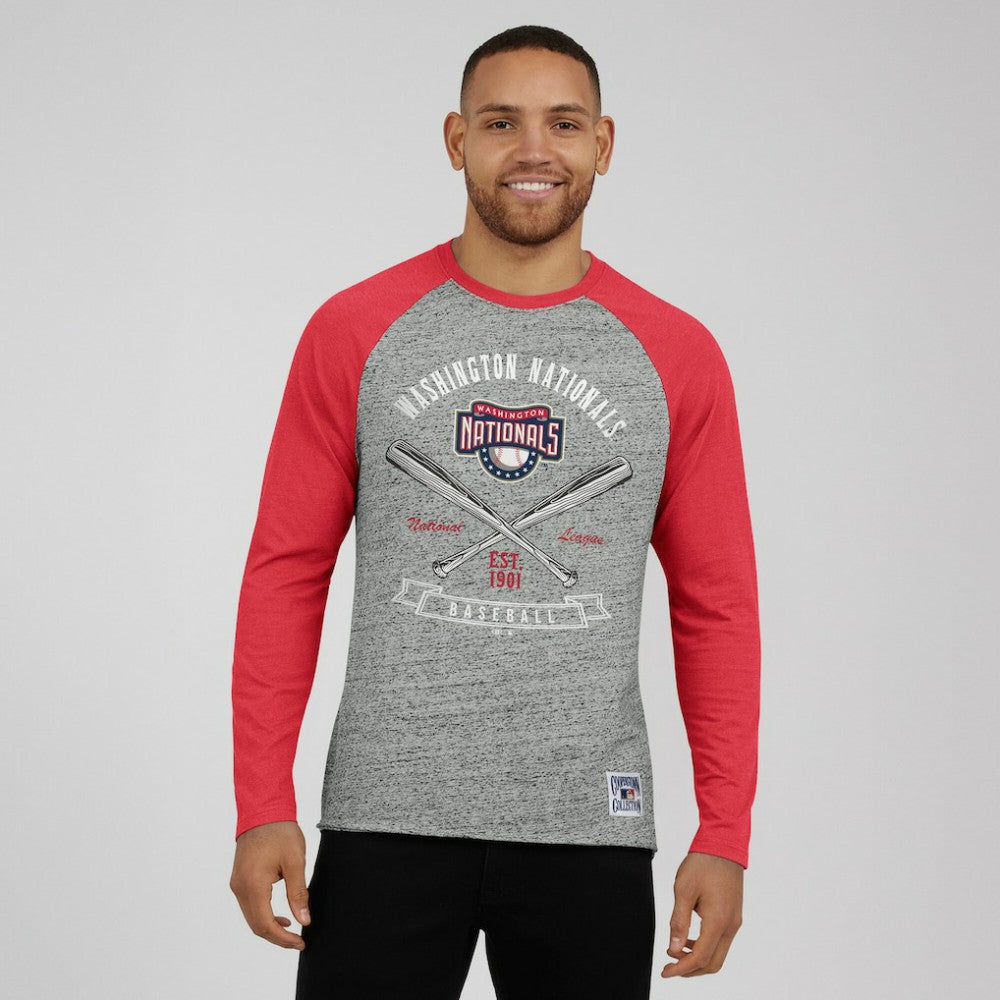 Washington Nationals Darius Rucker Collection by Fanatics Raw Edge Raglan Long Sleeve Baseball T-Shirt - MLB T-shirts