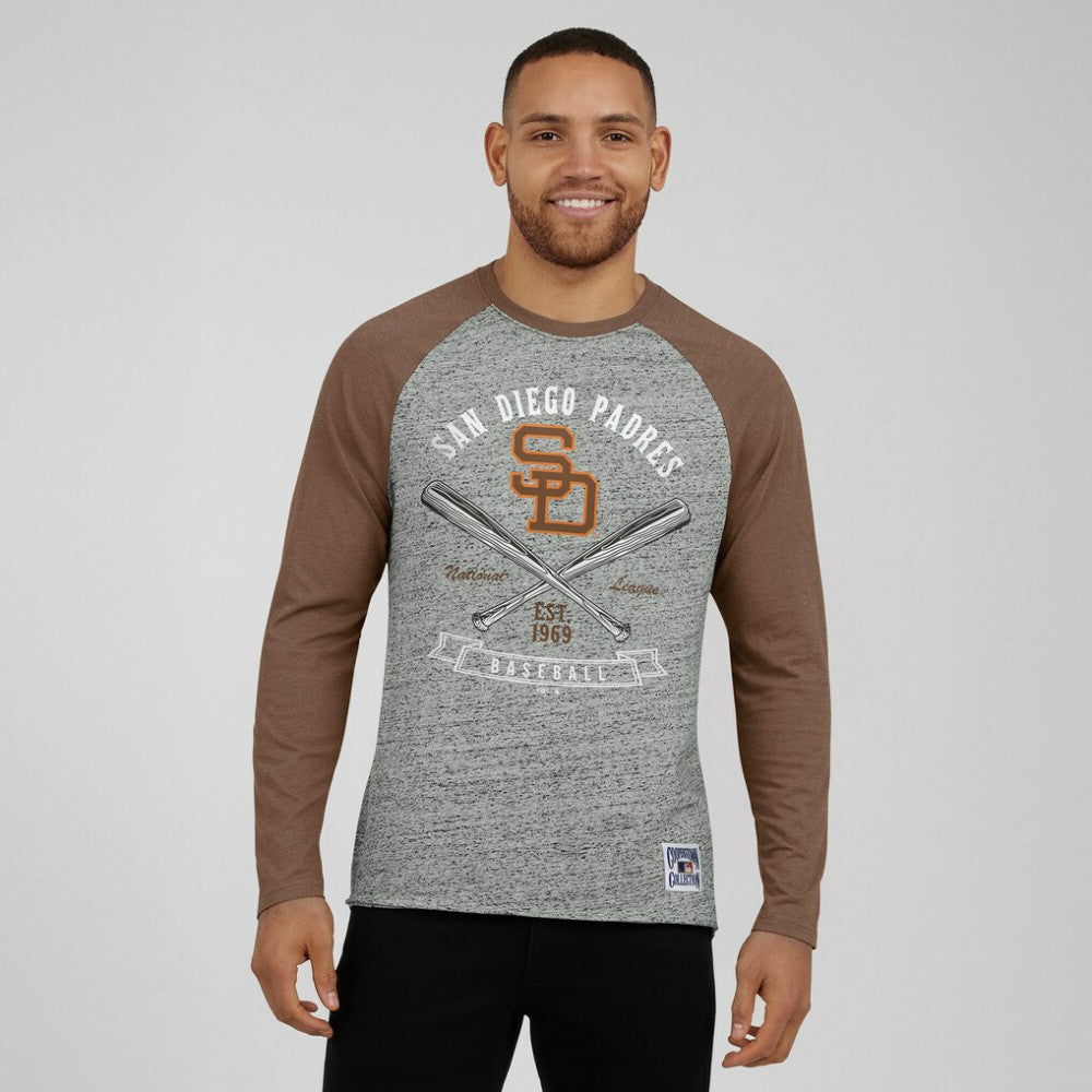 San Diego Padres Darius Rucker Collection by Fanatics Raw Edge Raglan Long Sleeve Baseball T-Shirt - MLB T-shirts