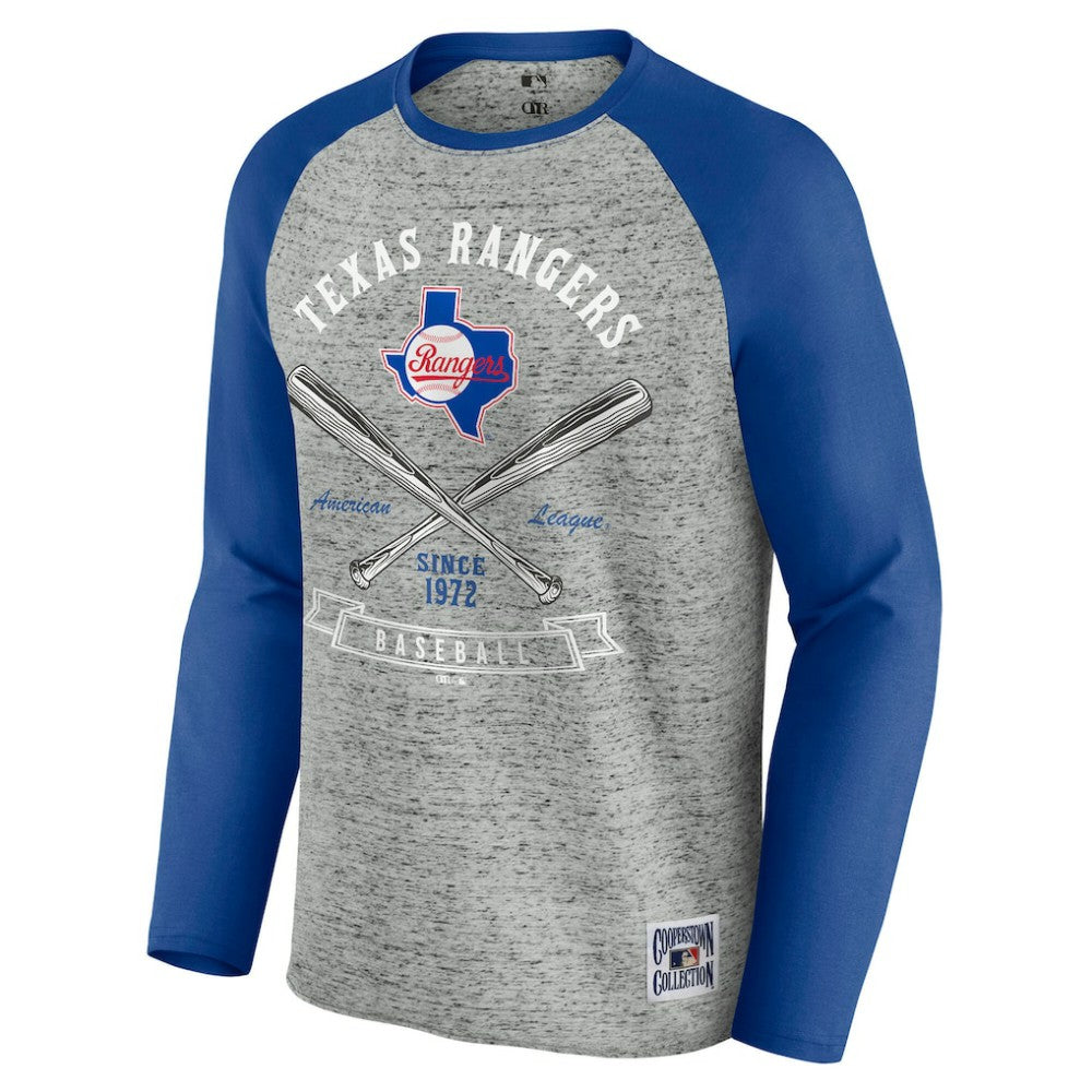 Texas Rangers Darius Rucker Collection by Fanatics Raw Edge Raglan Long Sleeve Baseball T-Shirt - MLB T-shirts