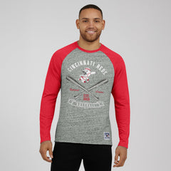 Cincinnati Reds Darius Rucker Collection by Fanatics Raw Edge Raglan Long Sleeve Baseball T-Shirt - MLB T-shirts