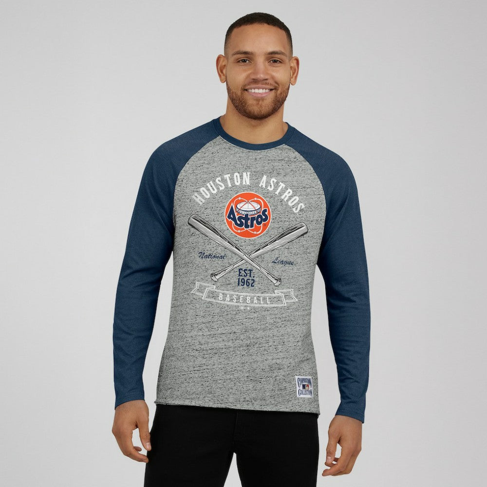 Houston Astros Darius Rucker Collection by Fanatics Raw Edge Raglan Long Sleeve Baseball T-Shirt - MLB T-shirts