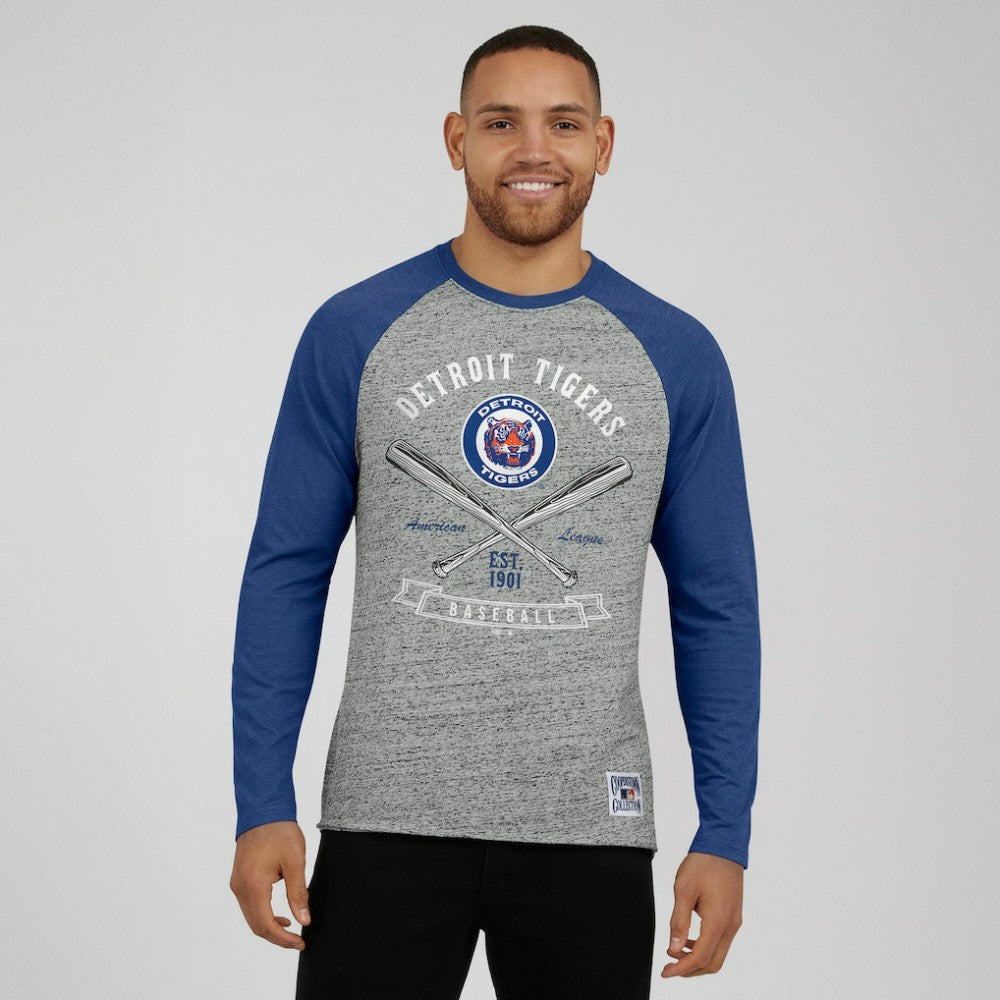 Detroit Tigers Darius Rucker Collection by Fanatics Raw Edge Raglan Long Sleeve Baseball T-Shirt - MLB T-shirts
