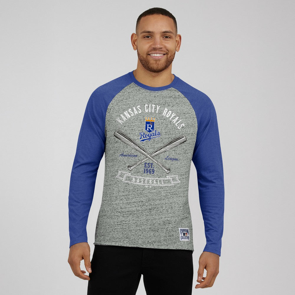 Kansas City Royals Darius Rucker Collection by Fanatics Raw Edge Raglan Long Sleeve Baseball T-Shirt - MLB T-shirts