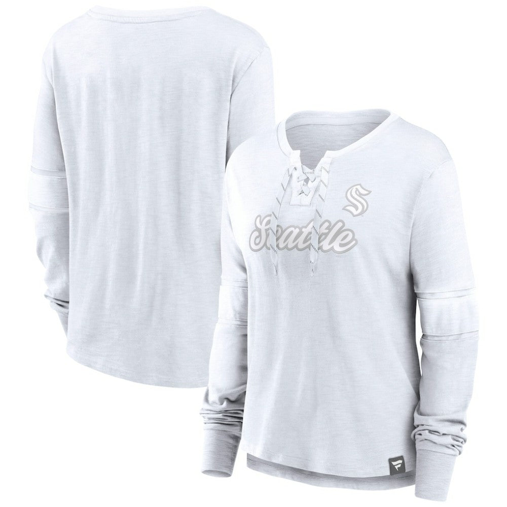 Seattle Kraken Fanatics Women's White Out Lace-Up Fashion Long Sleeve T-Shirt -  NHL T-shirts