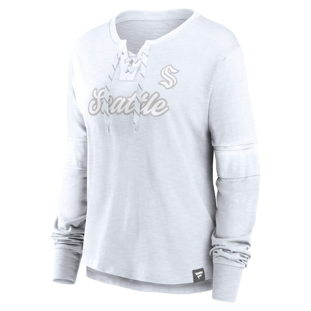 Seattle Kraken Fanatics Women's White Out Lace-Up Fashion Long Sleeve T-Shirt -  NHL T-shirts