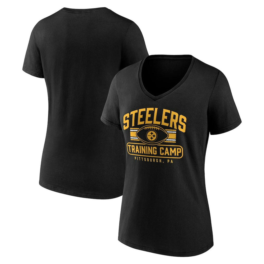 Pittsburgh Steelers Women's Training Camp Stripe V-Neck T-Shirt | NFL US