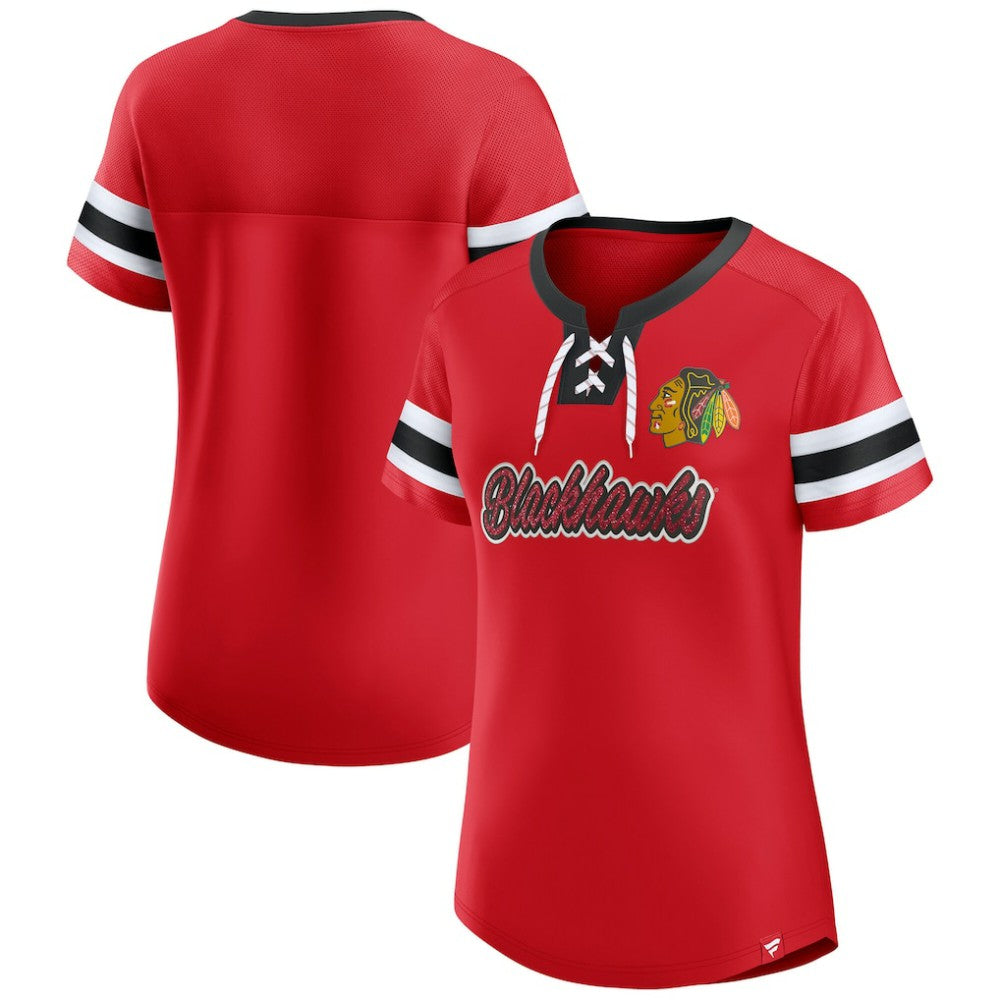 Chicago Blackhawks Fanatics Women's Iconic Athena Lace-Up T-Shirt -  NHL T-shirts