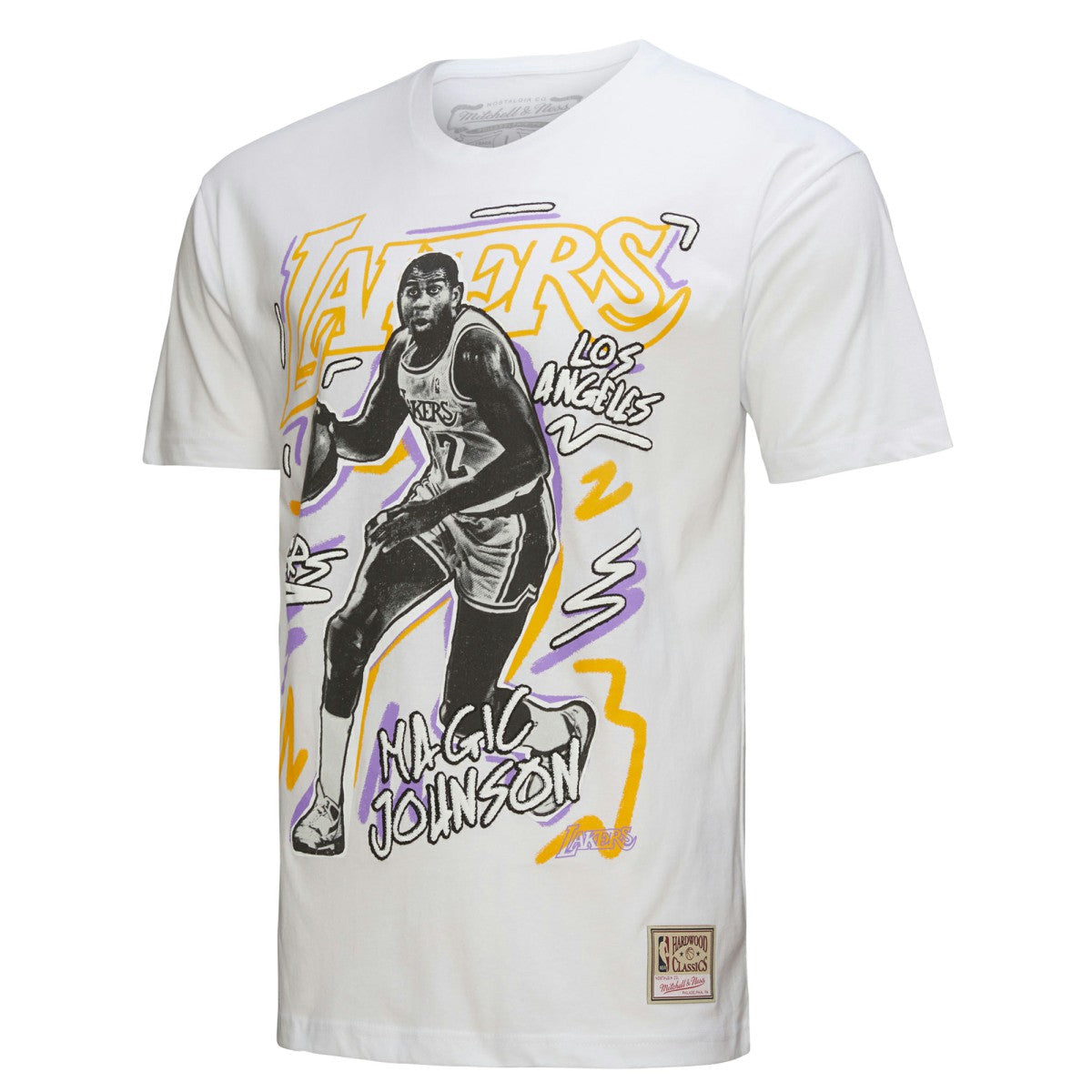 White Magic Johnson Los Angeles Lakers Hardwood Classics Chalked Up T-Shirt | NBA