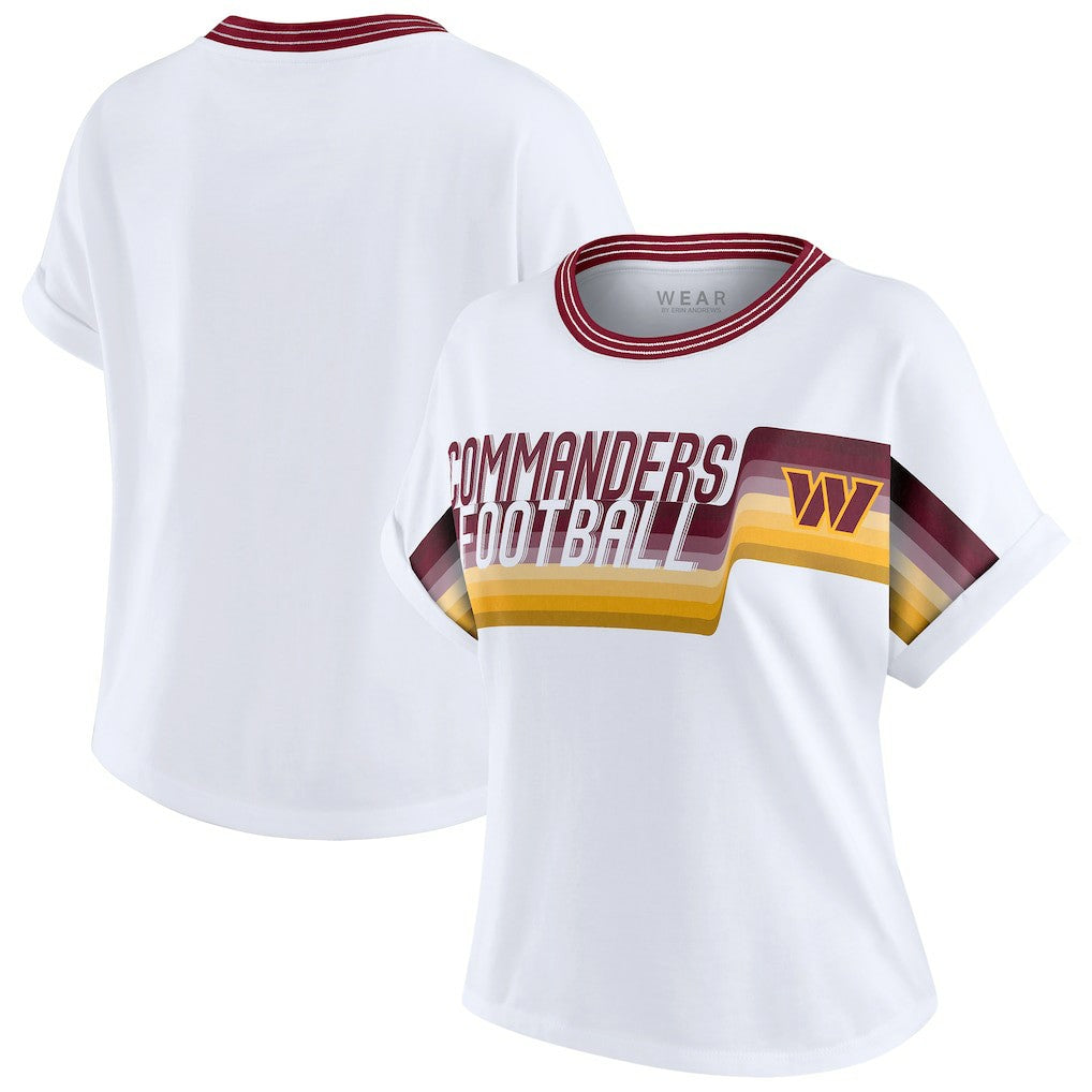 Washington Commanders WEAR by Erin Andrews Women's Cropped Center Stripe Dolman T-Shirt | NFL Sale