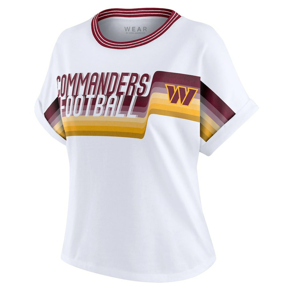 Washington Commanders WEAR by Erin Andrews Women's Cropped Center Stripe Dolman T-Shirt | NFL Sale