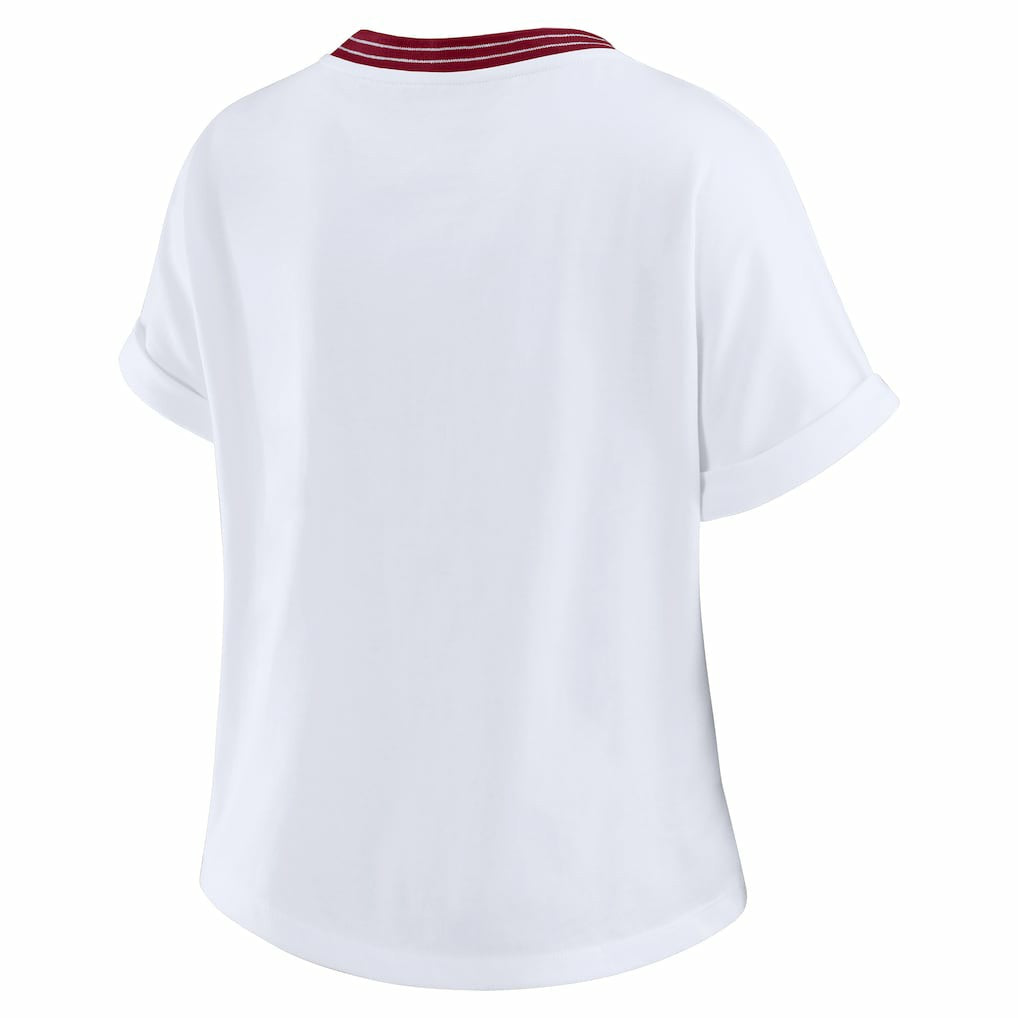 Washington Commanders WEAR by Erin Andrews Women's Cropped Center Stripe Dolman T-Shirt | NFL Sale