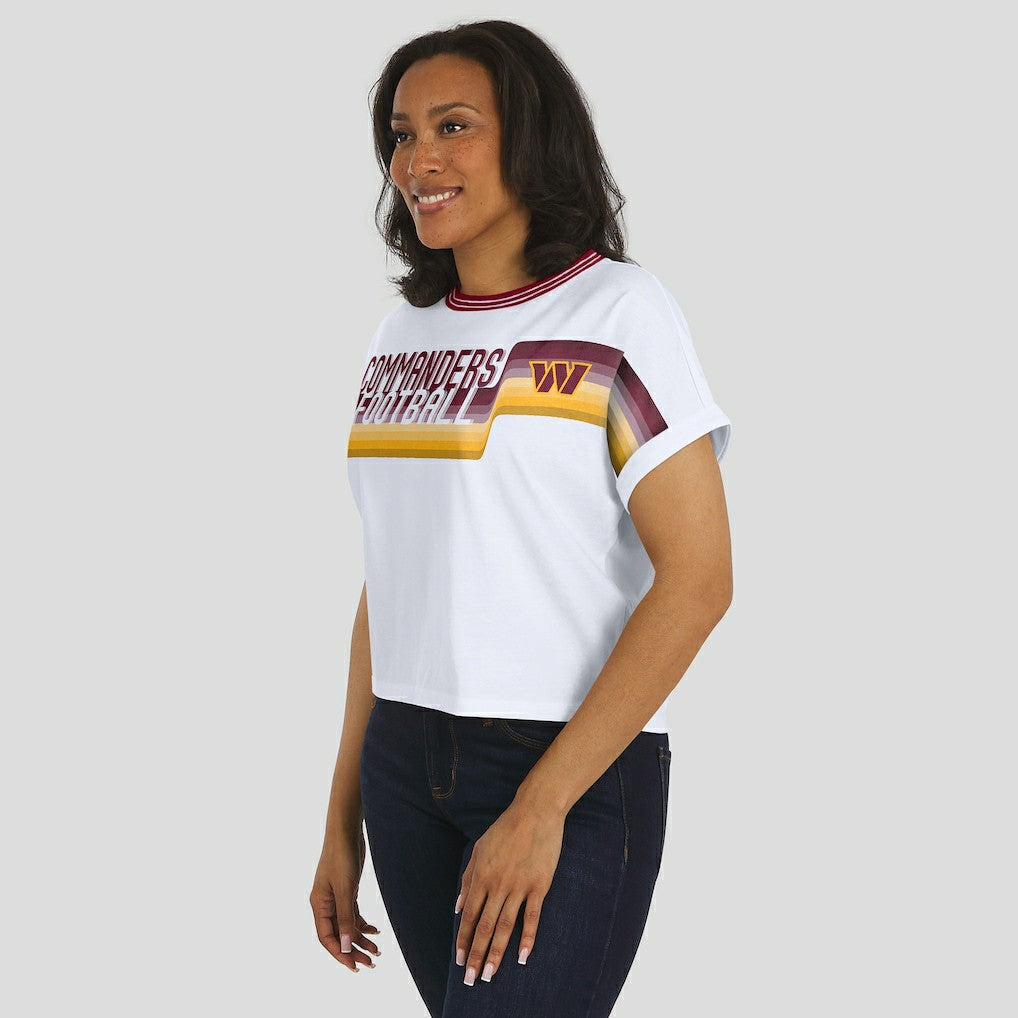 Washington Commanders WEAR by Erin Andrews Women's Cropped Center Stripe Dolman T-Shirt | NFL Sale
