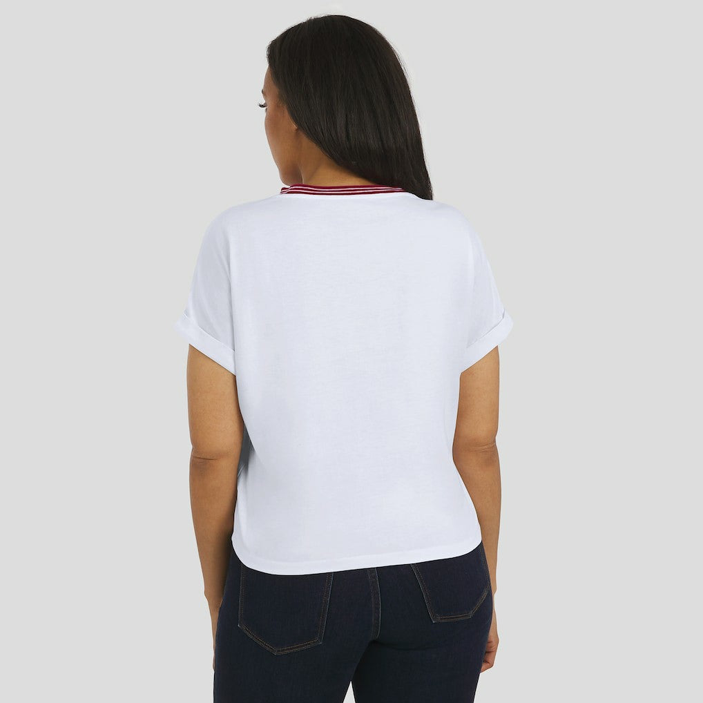 Washington Commanders WEAR by Erin Andrews Women's Cropped Center Stripe Dolman T-Shirt | NFL Sale