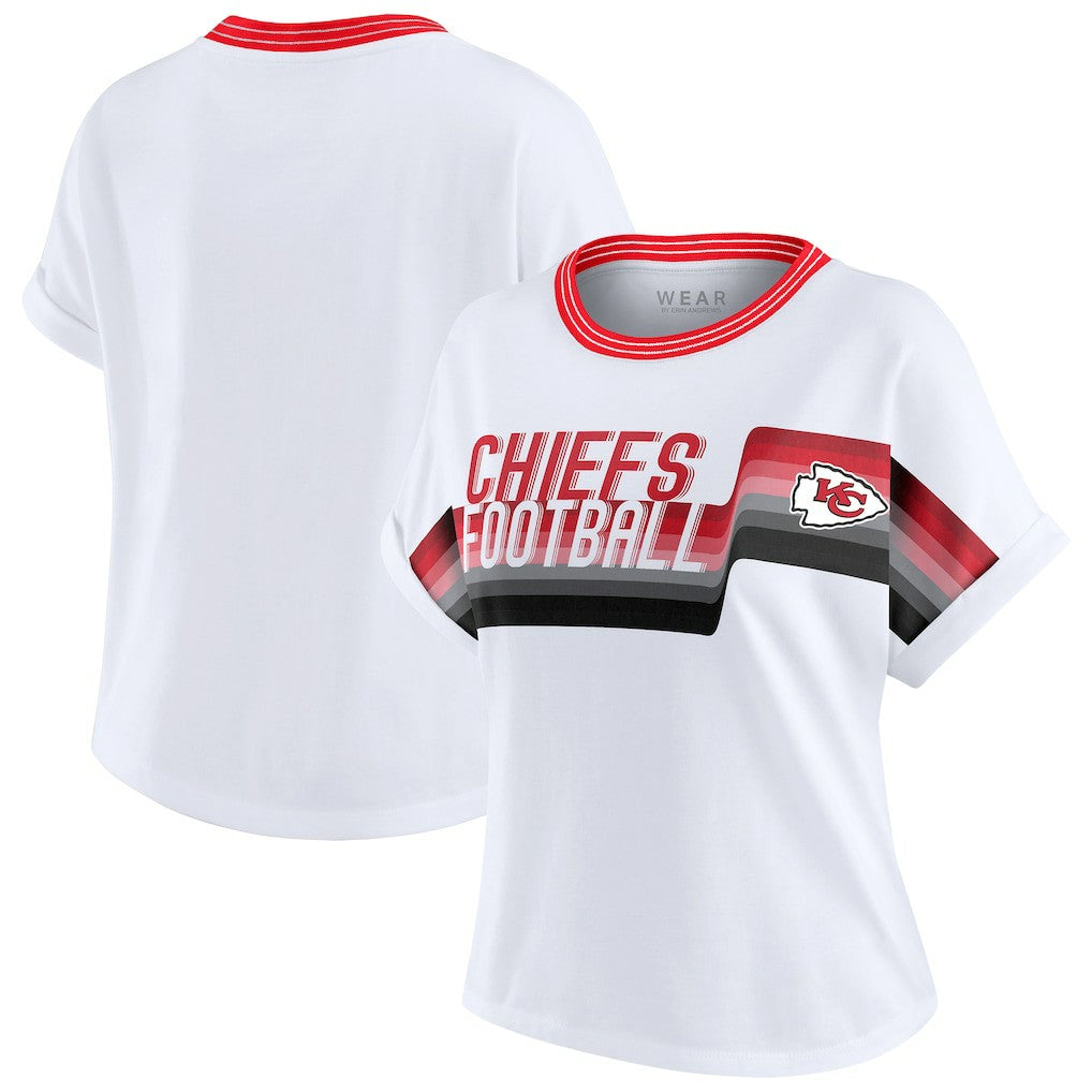 Kansas City Chiefs WEAR by Erin Andrews Women's Cropped Center Stripe Dolman T-Shirt | NFL Hot