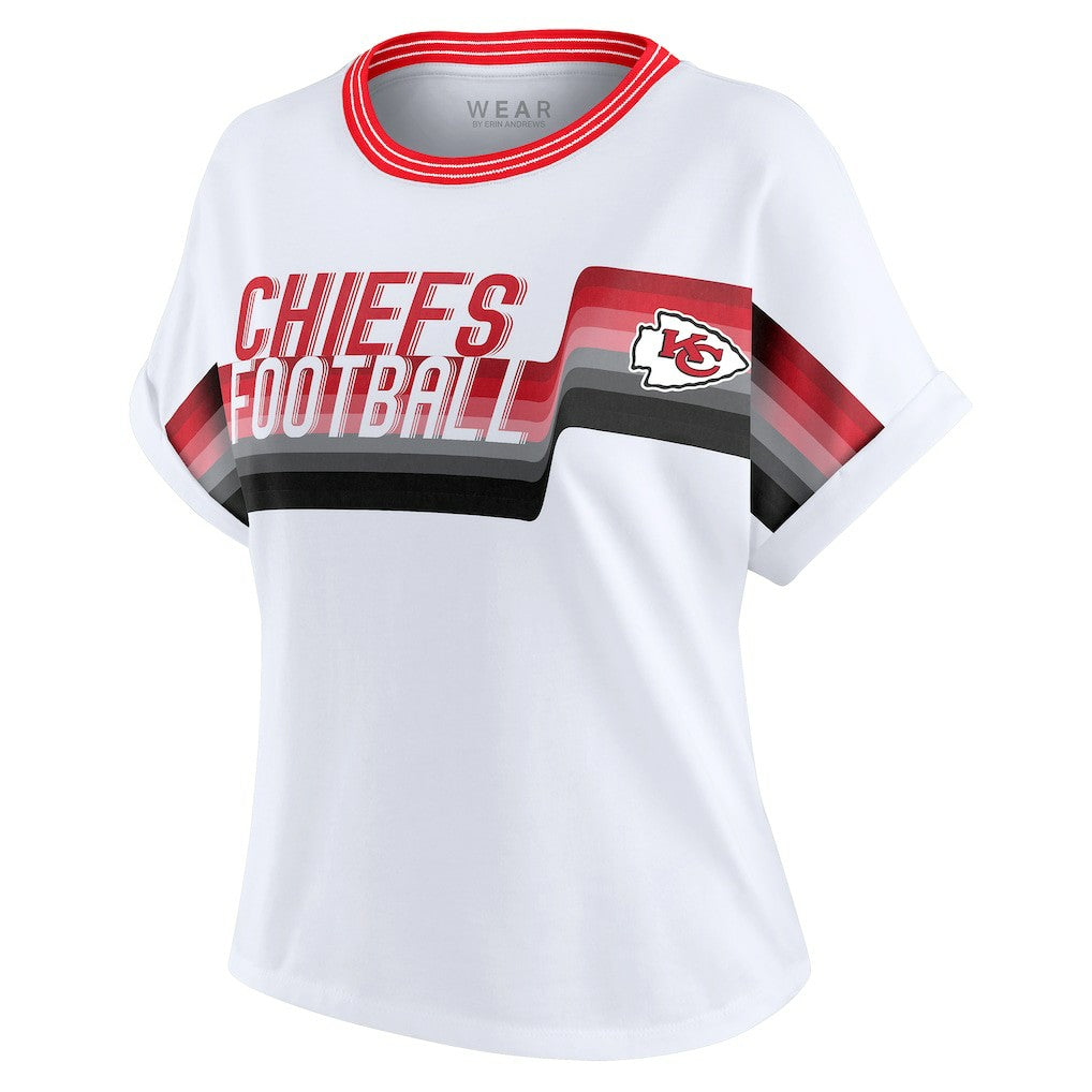Kansas City Chiefs WEAR by Erin Andrews Women's Cropped Center Stripe Dolman T-Shirt | NFL Hot