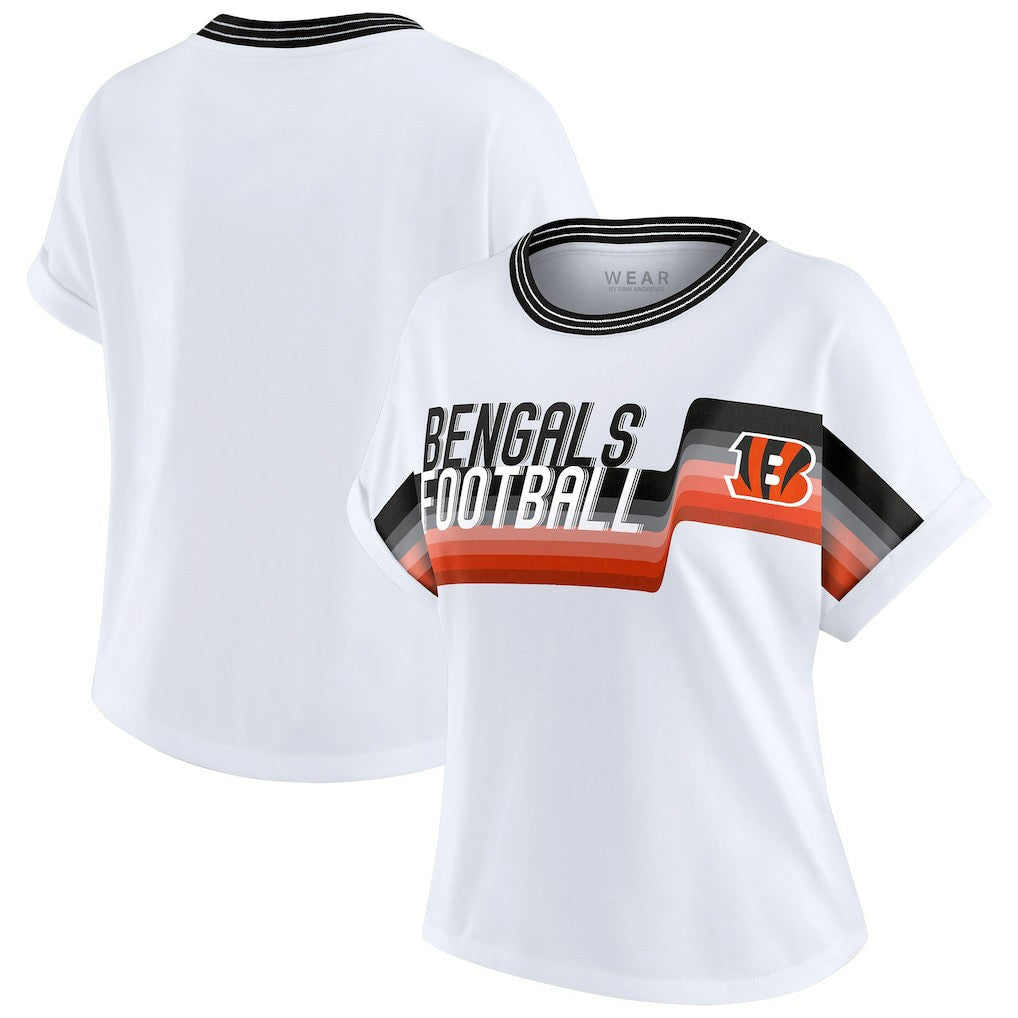 Cincinnati Bengals WEAR by Erin Andrews Women's Cropped Center Stripe Dolman T-Shirt | NFL Discount