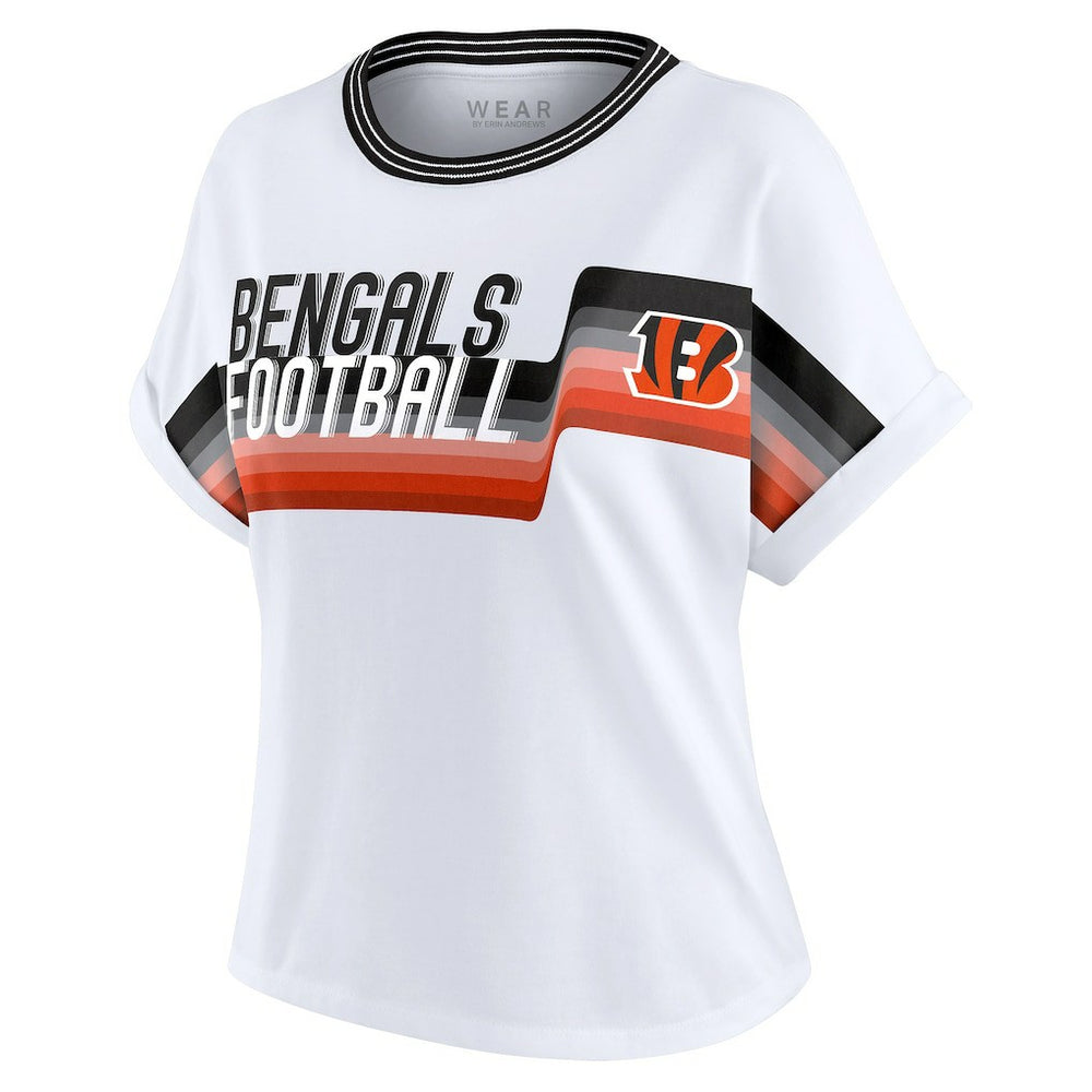 Cincinnati Bengals WEAR by Erin Andrews Women's Cropped Center Stripe Dolman T-Shirt | NFL Discount
