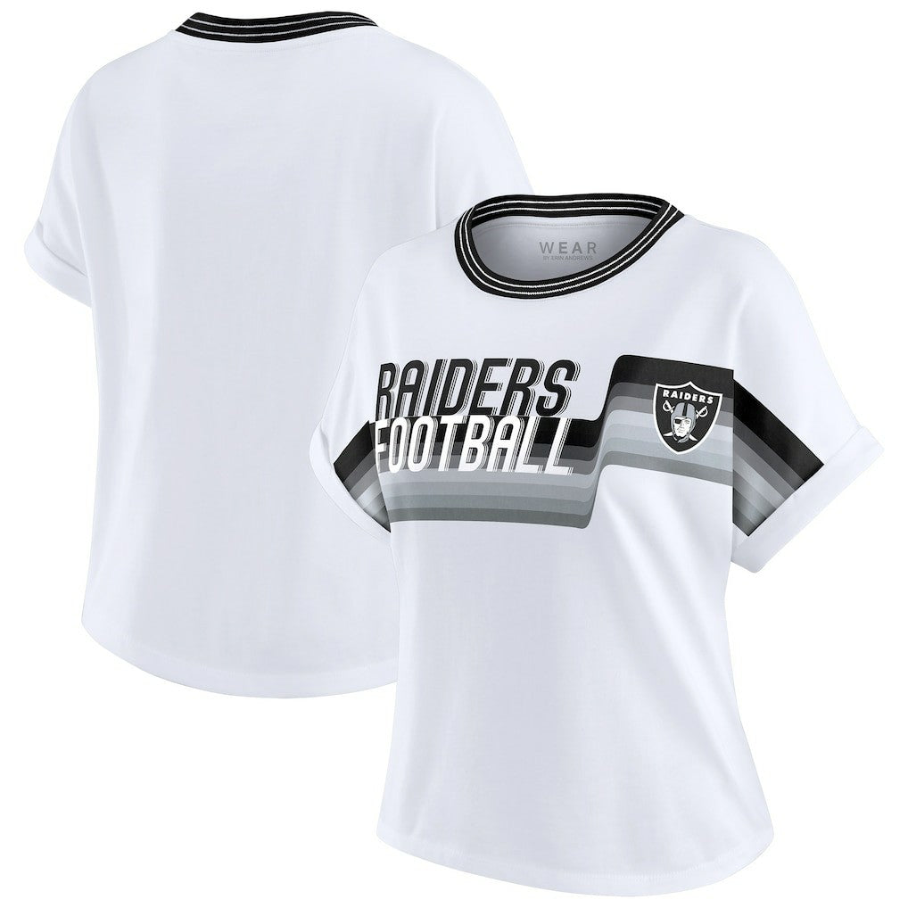 Las Vegas Raiders WEAR by Erin Andrews Women's Cropped Center Stripe Dolman T-Shirt | NFL Hot