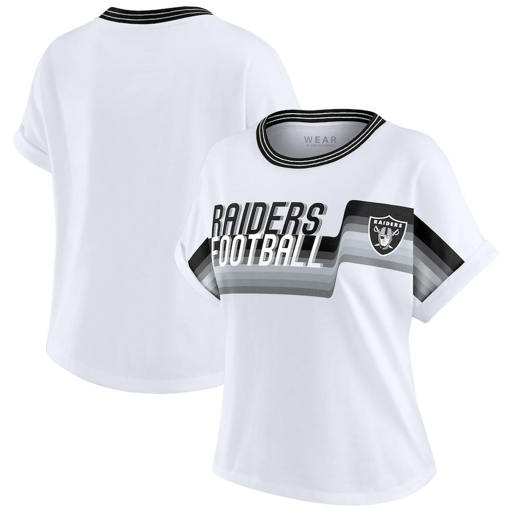 Las Vegas Raiders WEAR by Erin Andrews Women's Cropped Center Stripe Dolman T-Shirt | NFL Hot
