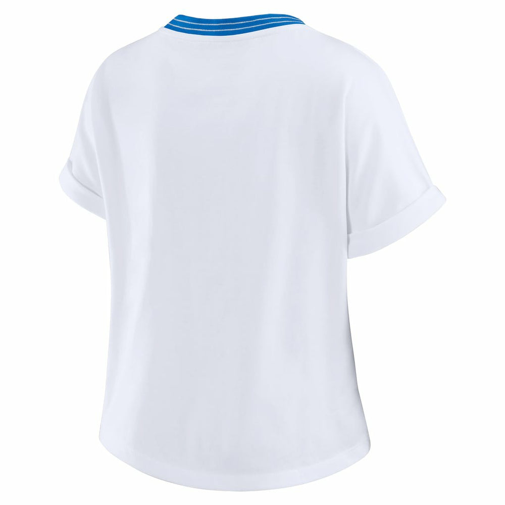 Los Angeles Chargers WEAR by Erin Andrews Women's Cropped Center Stripe Dolman T-Shirt | NFL Outlet