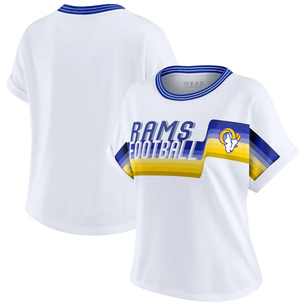 Los Angeles Rams WEAR by Erin Andrews Women's Cropped Center Stripe Dolman T-Shirt | NFL US