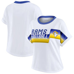 Los Angeles Rams WEAR by Erin Andrews Women's Cropped Center Stripe Dolman T-Shirt | NFL US