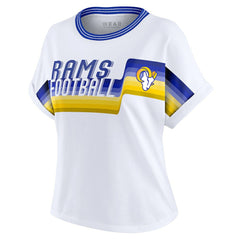 Los Angeles Rams WEAR by Erin Andrews Women's Cropped Center Stripe Dolman T-Shirt | NFL US