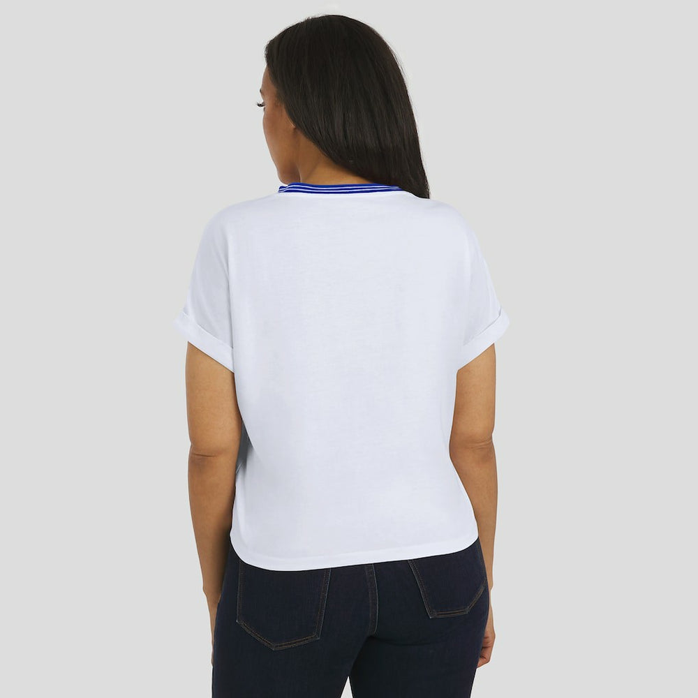 Los Angeles Rams WEAR by Erin Andrews Women's Cropped Center Stripe Dolman T-Shirt | NFL US
