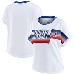 New England Patriots WEAR by Erin Andrews Women's Cropped Center Stripe Dolman T-Shirt | NFL Sale