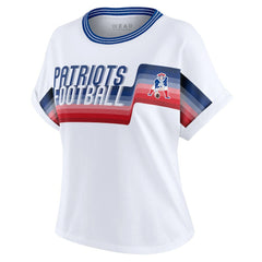 New England Patriots WEAR by Erin Andrews Women's Cropped Center Stripe Dolman T-Shirt | NFL Sale