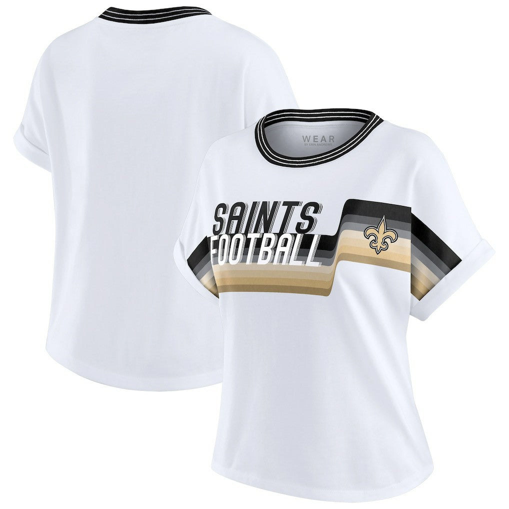 New Orleans Saints WEAR by Erin Andrews Women's Cropped Center Stripe Dolman T-Shirt | NFL Hot