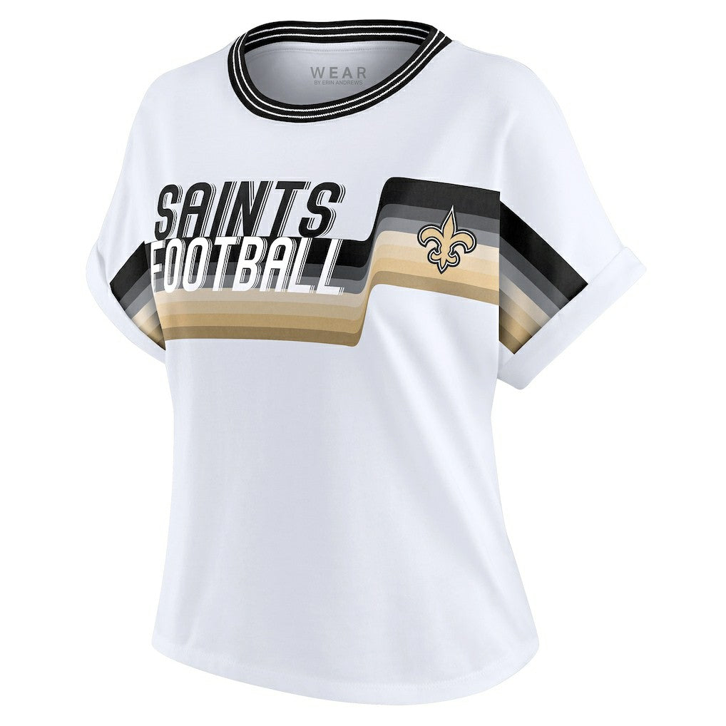 New Orleans Saints WEAR by Erin Andrews Women's Cropped Center Stripe Dolman T-Shirt | NFL Hot