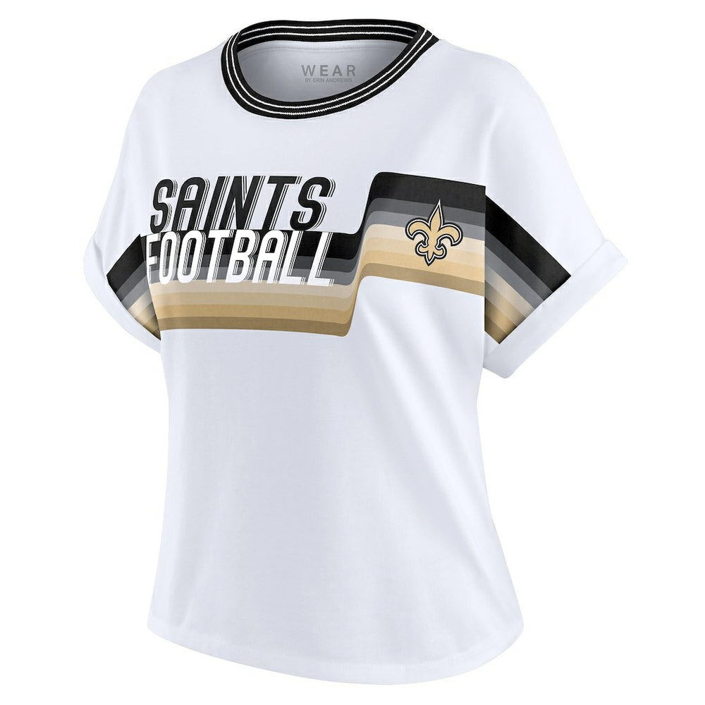 New Orleans Saints WEAR by Erin Andrews Women's Cropped Center Stripe Dolman T-Shirt | NFL Hot