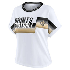 New Orleans Saints WEAR by Erin Andrews Women's Cropped Center Stripe Dolman T-Shirt | NFL Hot