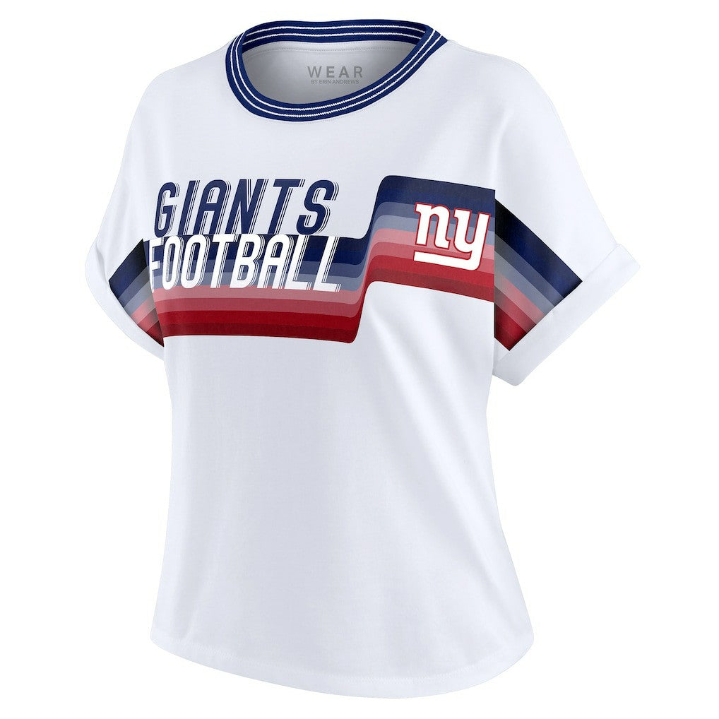 New York Giants WEAR by Erin Andrews Women's Cropped Center Stripe Dolman T-Shirt | NFL Hot