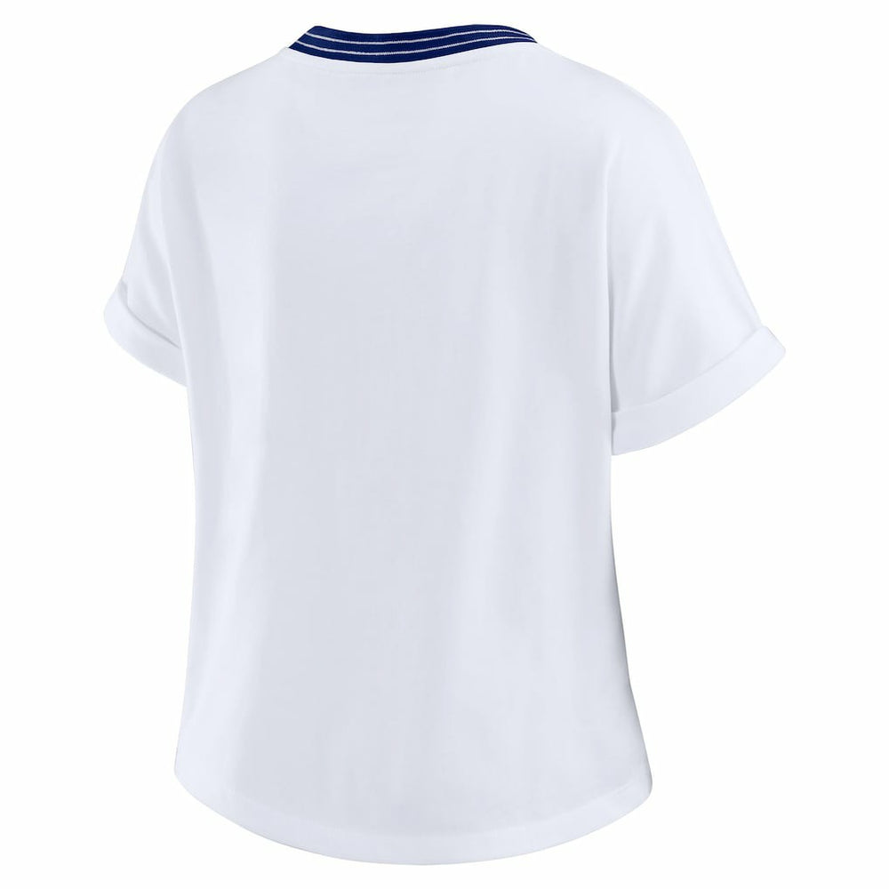 New York Giants WEAR by Erin Andrews Women's Cropped Center Stripe Dolman T-Shirt | NFL Hot