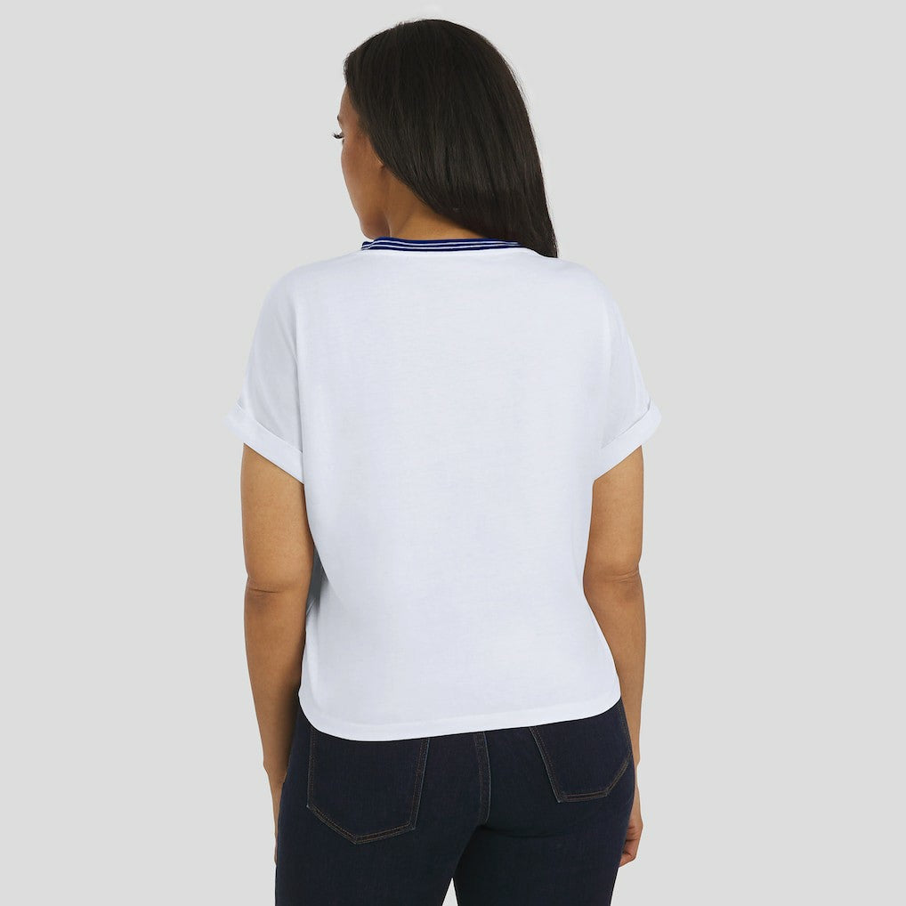 New York Giants WEAR by Erin Andrews Women's Cropped Center Stripe Dolman T-Shirt | NFL Hot
