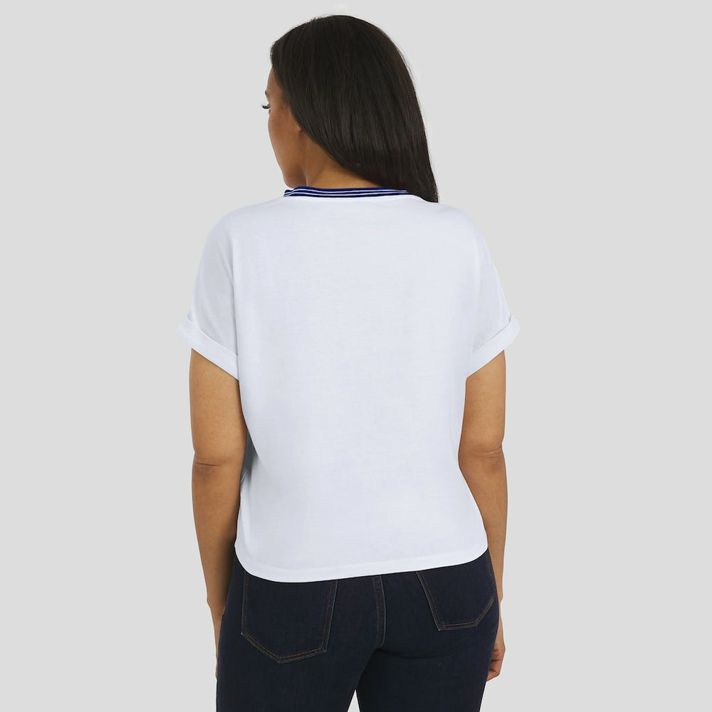 New York Giants WEAR by Erin Andrews Women's Cropped Center Stripe Dolman T-Shirt | NFL Hot