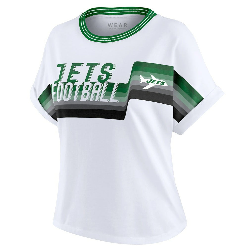 New York Jets WEAR by Erin Andrews Women's Cropped Center Stripe Dolman T-Shirt | NFL Near me
