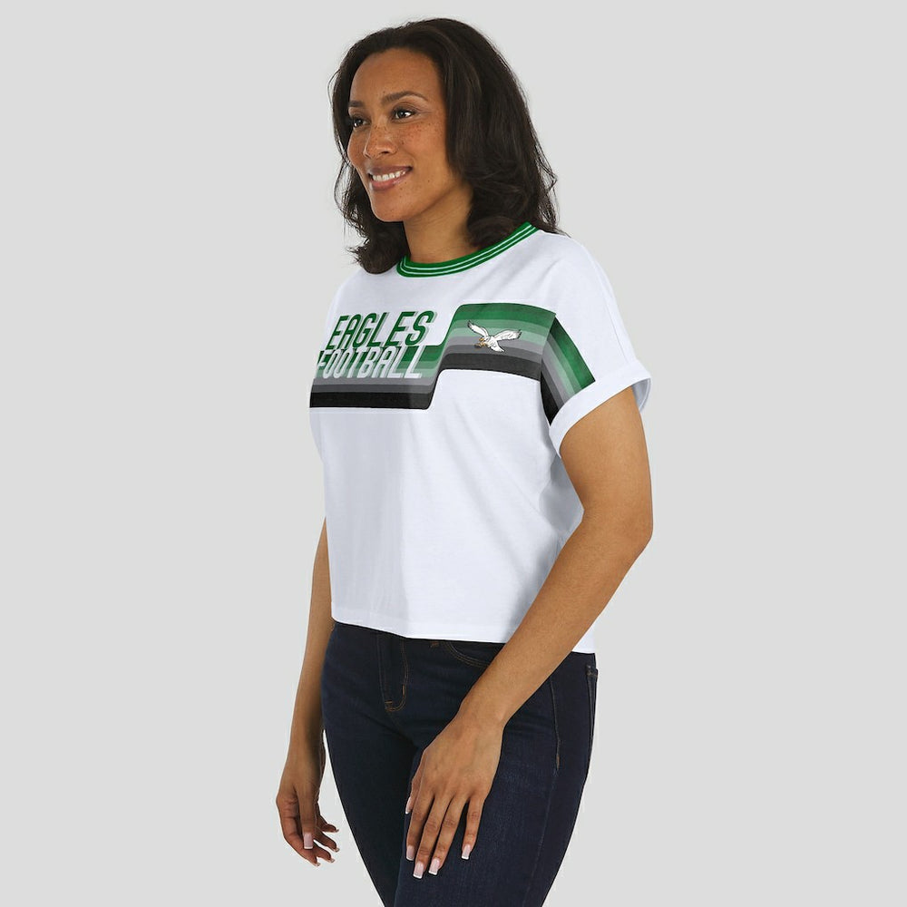 Philadelphia Eagles WEAR by Erin Andrews Women's Cropped Center Stripe Dolman T-Shirt | NFL US
