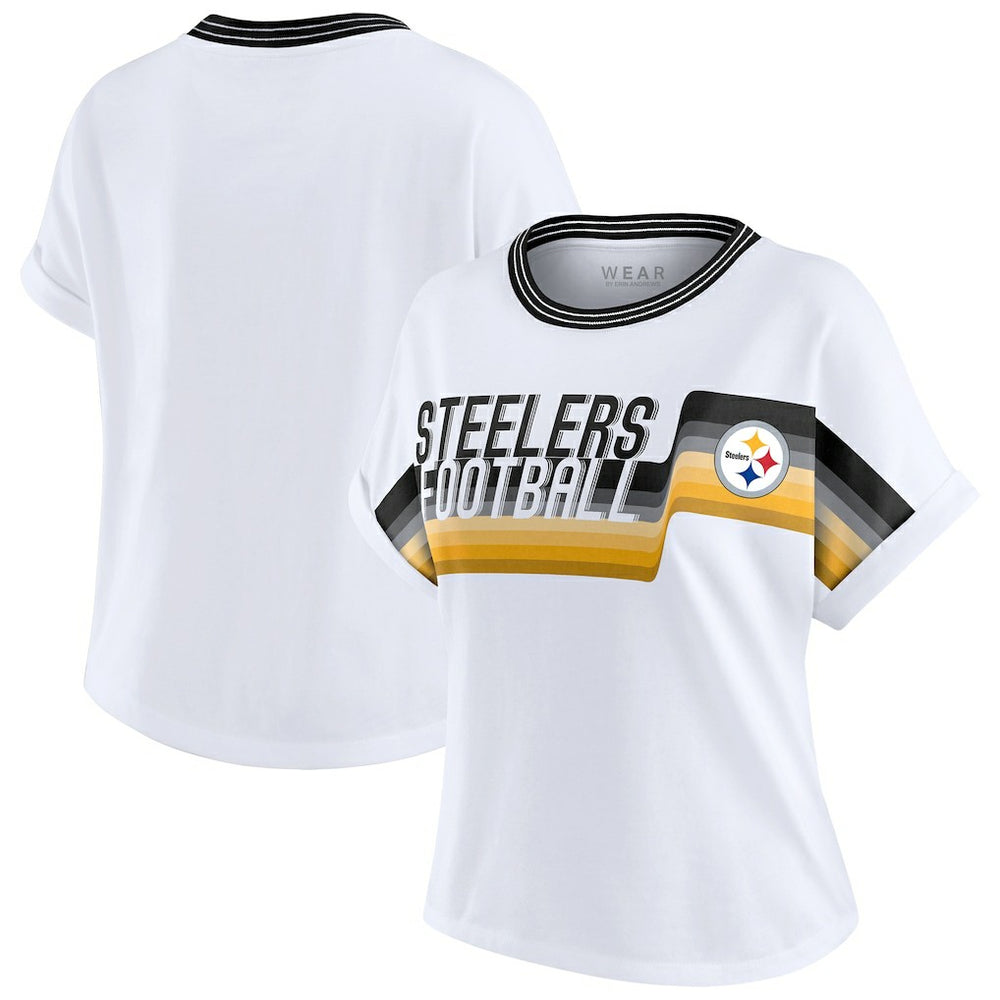 Pittsburgh Steelers WEAR by Erin Andrews Women's Cropped Center Stripe Dolman T-Shirt | NFL Outlet