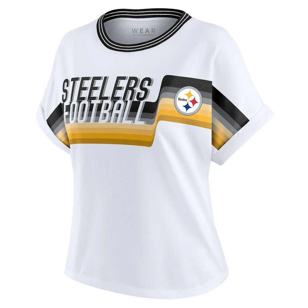 Pittsburgh Steelers WEAR by Erin Andrews Women's Cropped Center Stripe Dolman T-Shirt | NFL Outlet