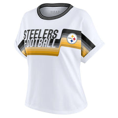 Pittsburgh Steelers WEAR by Erin Andrews Women's Cropped Center Stripe Dolman T-Shirt | NFL Outlet