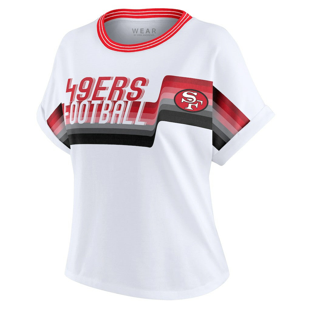 San Francisco 49ers WEAR by Erin Andrews Women's Cropped Center Stripe Dolman T-Shirt | NFL Hot
